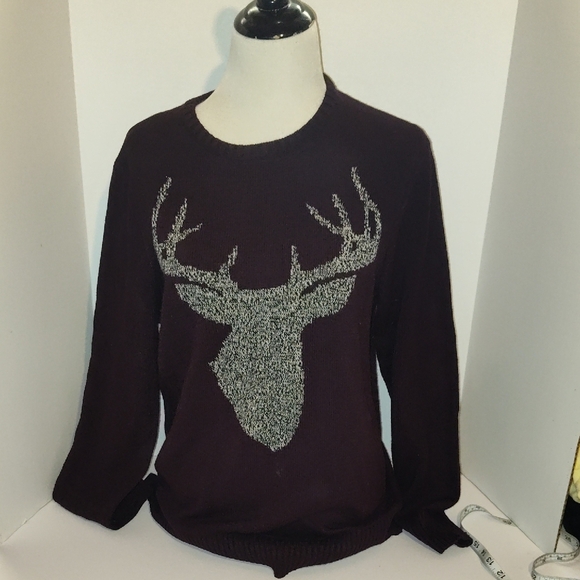 Urban Pipeline Men's Deer Knit Sweater Medium Burgundy Cotton Blend - Picture 1 of 9